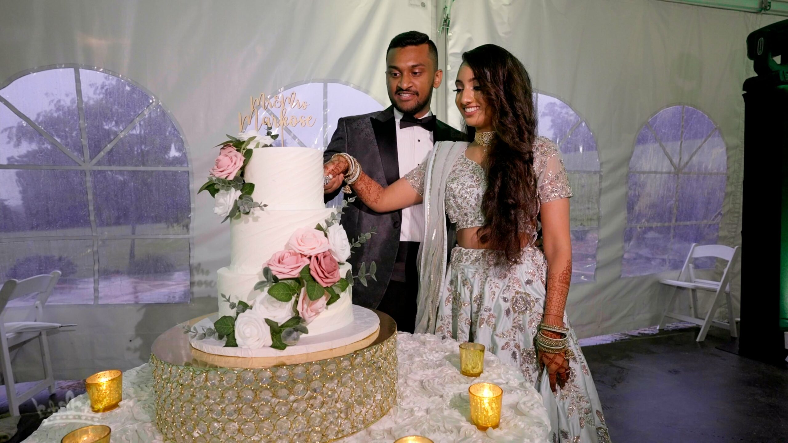 Glen Ellen Farm Fusion Wedding | Kinjel & Sam | Hindu Reception Cake Cutting