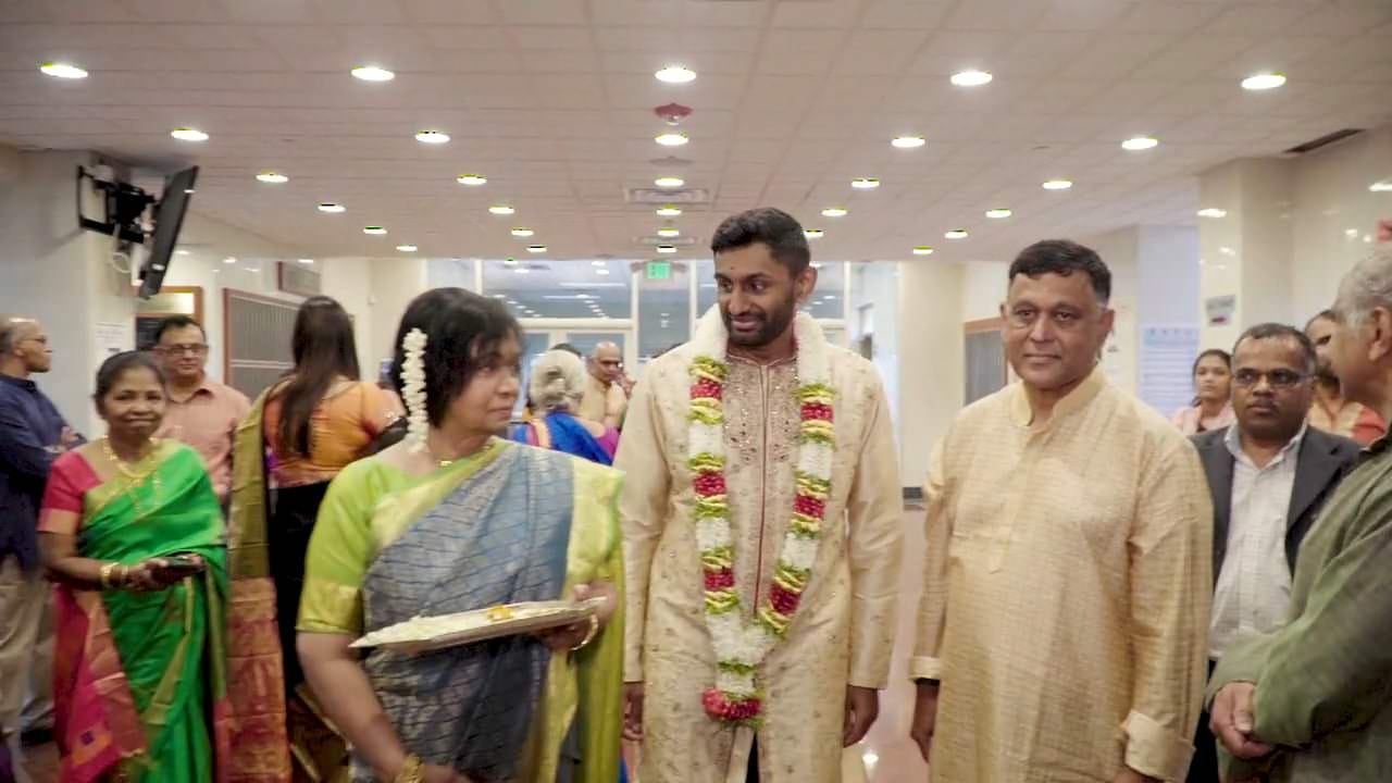 Sri Guruvaayoorappan Temple Morganville NJ South Indian Wedding | Natasha & Shekar | Groom Entrance