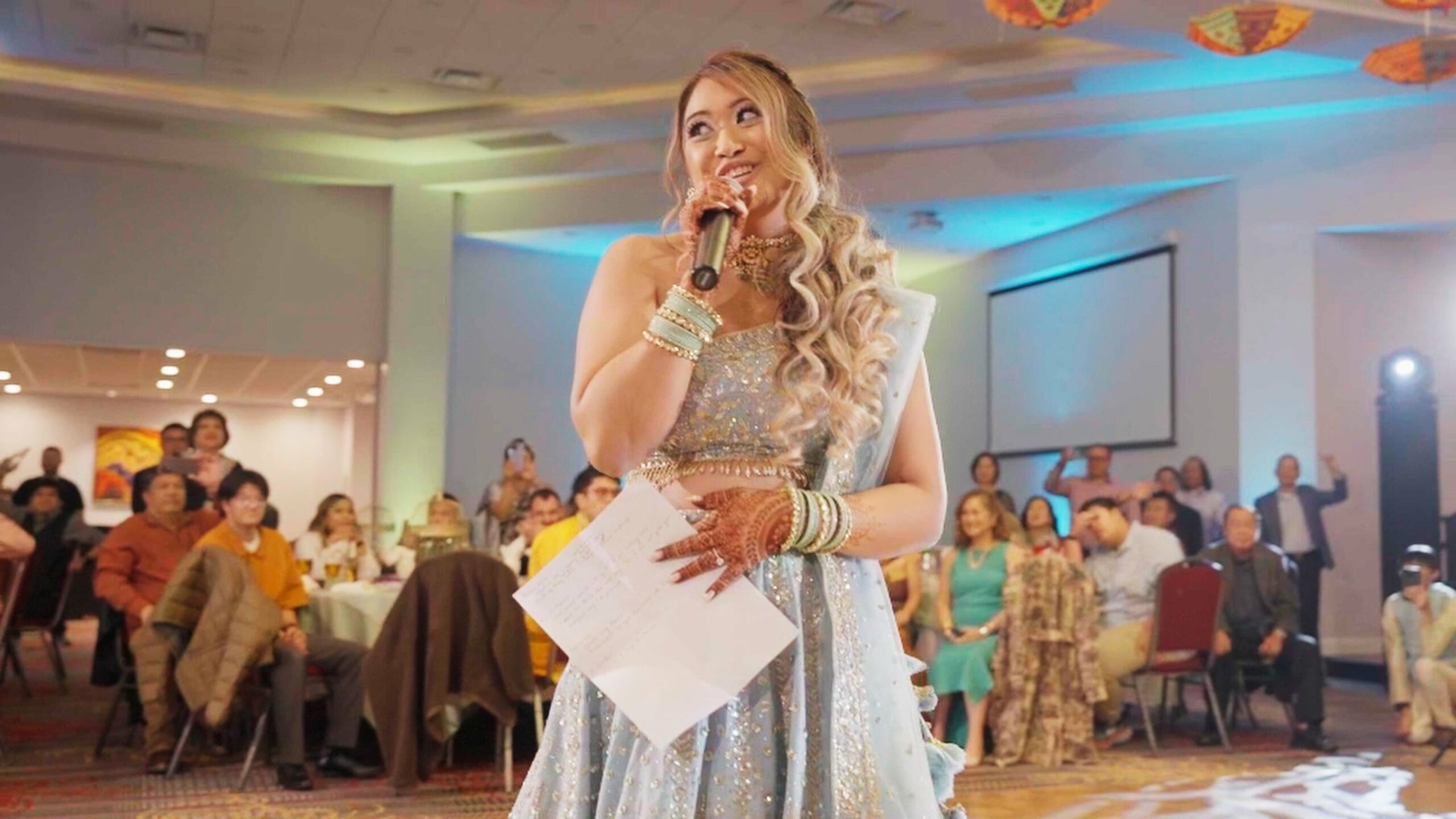 Church of St. Joan of Arc Marlton NJ Fusion Wedding | Camille & Rukil | Sangeet Bride Singing Performance